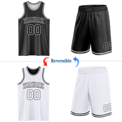 Custom Reversible Black White Double Side Sublimation Basketball Suit Jersey