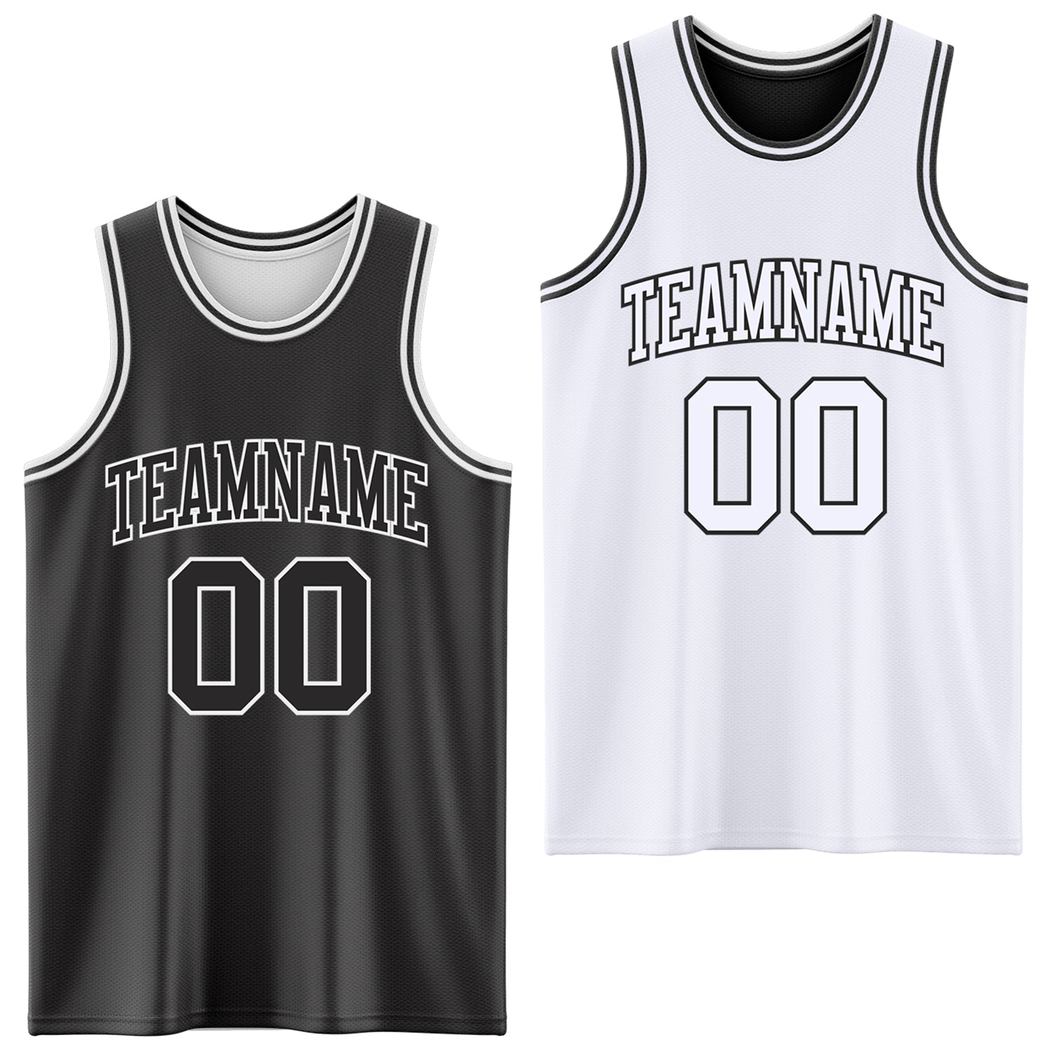 Custom Reversible Black White Double Side Sublimation Basketball Suit Jersey