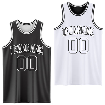 Custom Reversible Black White Double Side Sublimation Basketball Suit Jersey