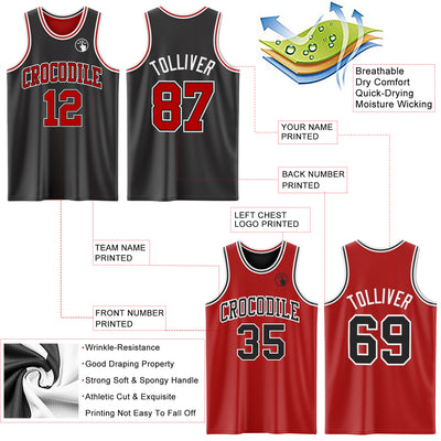Custom Reversible Black Red-White Double Side Sublimation Basketball Suit Jersey
