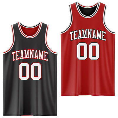 Custom Reversible Black White-Red Double Side Sublimation Basketball Suit Jersey