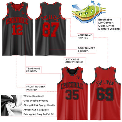 Custom Reversible Black Red Double Side Sublimation Basketball Suit Jersey