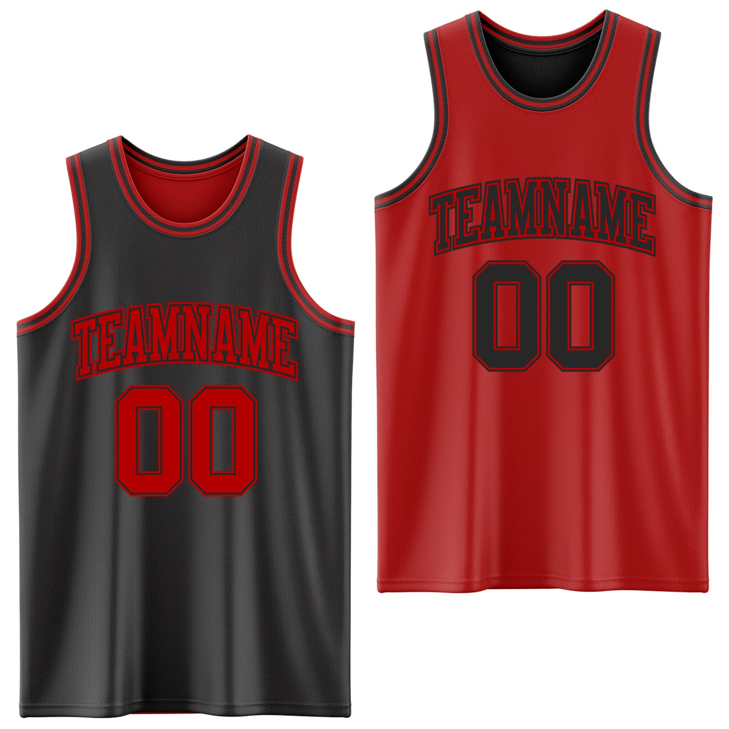 Custom Reversible Black Red Double Side Sublimation Basketball Suit Jersey