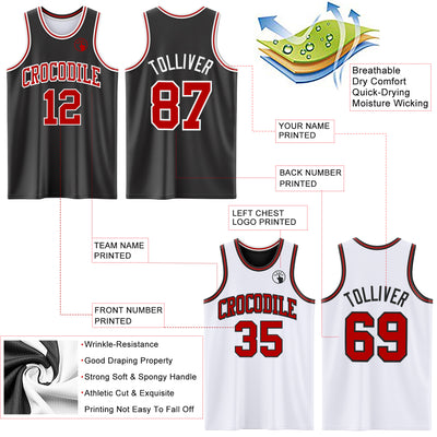 Custom Reversible Black Red-White Double Side Sublimation Basketball Suit Jersey