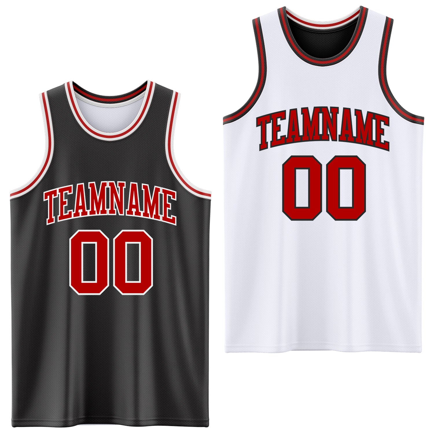 Custom Reversible Black Red-White Double Side Sublimation Basketball Suit Jersey