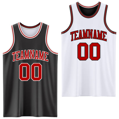 Custom Reversible Black Red-White Double Side Sublimation Basketball Suit Jersey