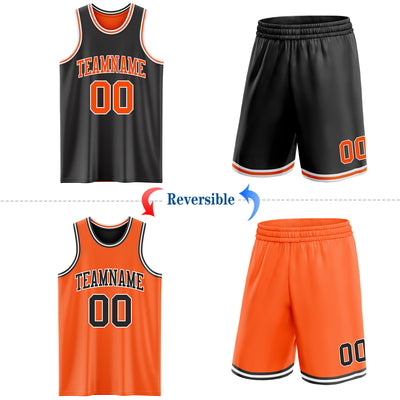 Custom Reversible Black Orange-White Double Side Sublimation Basketball Suit Jersey