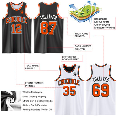 Custom Reversible Black Orange-White Double Side Sublimation Basketball Suit Jersey