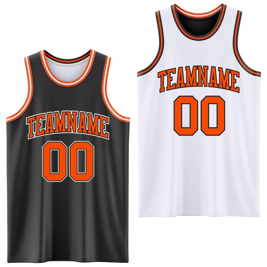 Custom Reversible Black Orange-White Double Side Sublimation Basketball Suit Jersey