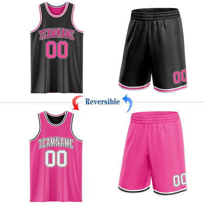 Custom Reversible Black Pink-White Double Side Sublimation Basketball Suit Jersey