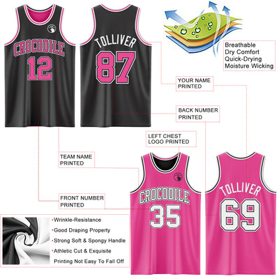 Custom Reversible Black Pink-White Double Side Sublimation Basketball Suit Jersey