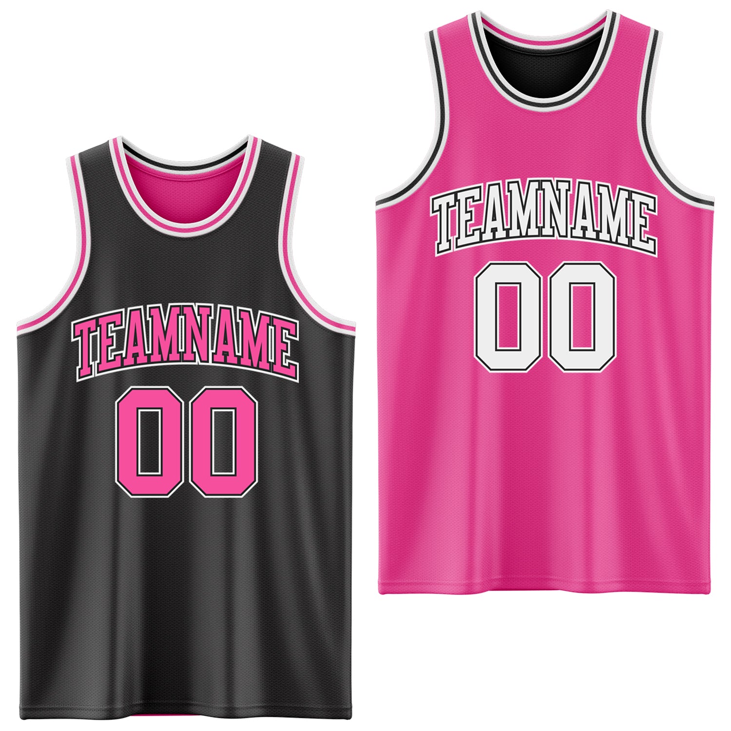 Custom Reversible Black Pink-White Double Side Sublimation Basketball Suit Jersey