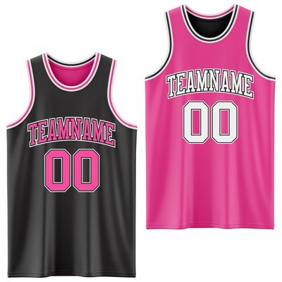 Custom Reversible Black Pink-White Double Side Sublimation Basketball Suit Jersey