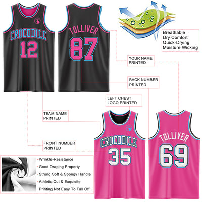 Custom Reversible Black Pink-Sky Blue Double Side Sublimation Basketball Suit Jersey