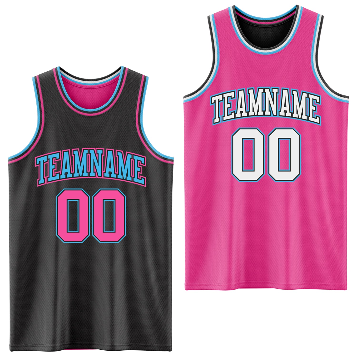 Custom Reversible Black Pink-Sky Blue Double Side Sublimation Basketball Suit Jersey