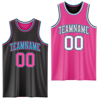 Custom Reversible Black Pink-Sky Blue Double Side Sublimation Basketball Suit Jersey