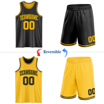 Custom Reversible Black Gold Double Side Sublimation Basketball Suit Jersey