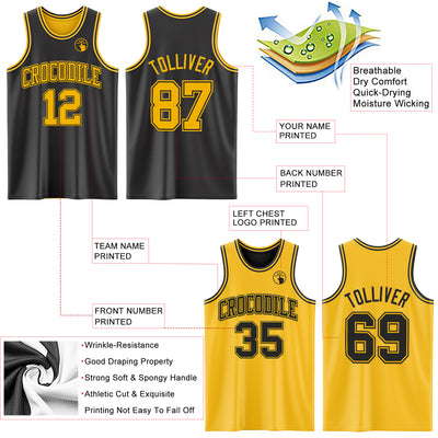 Custom Reversible Black Gold Double Side Sublimation Basketball Suit Jersey
