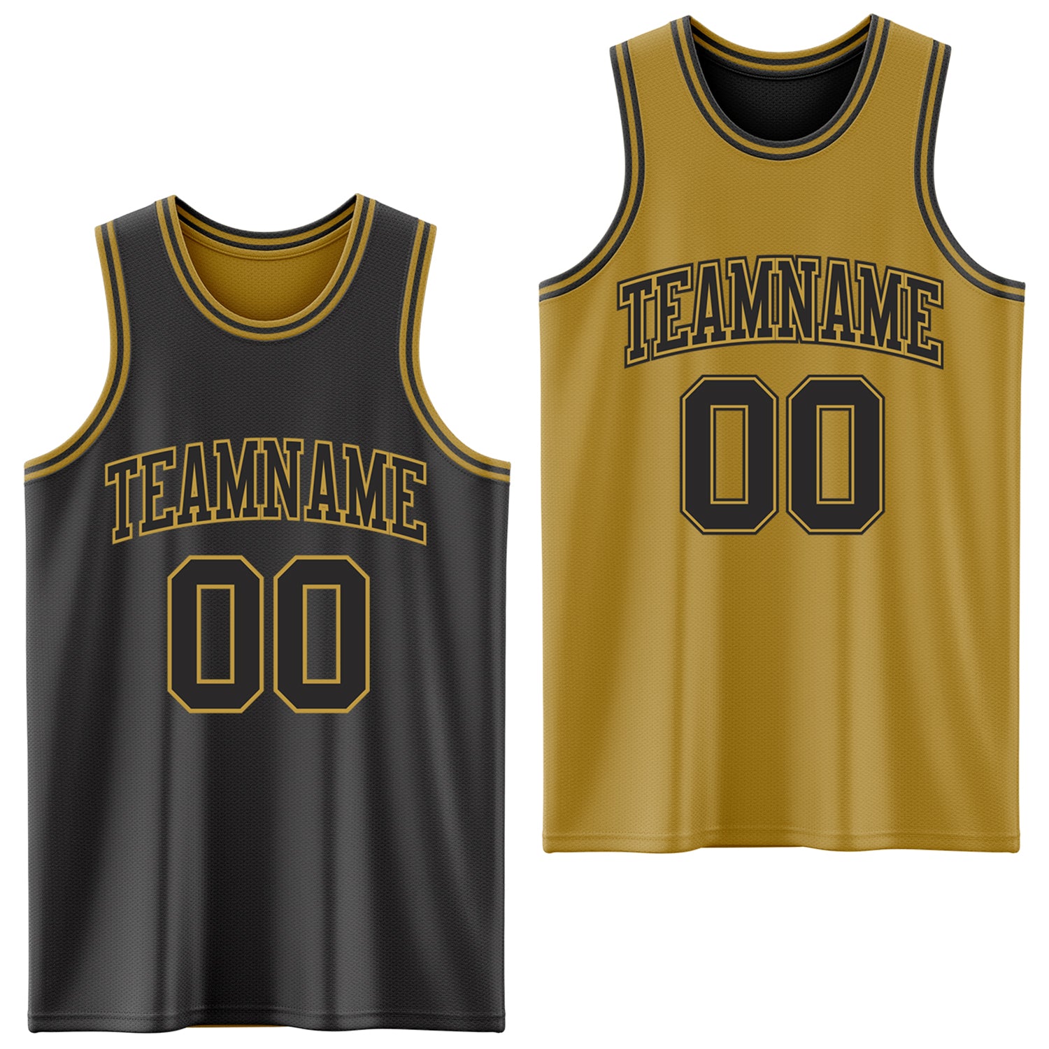 Custom Reversible Black Old Gold Double Side Sublimation Basketball Suit Jersey