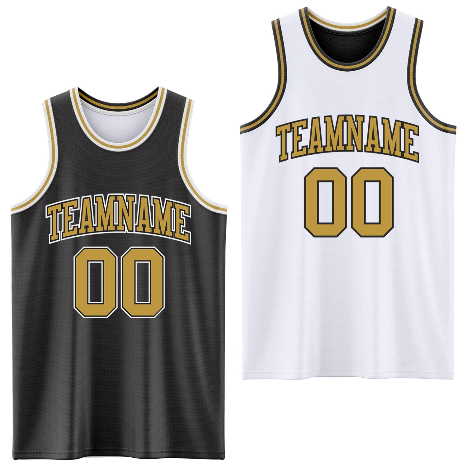Custom Reversible Black Old Gold-White Double Side Sublimation Basketball Suit Jersey