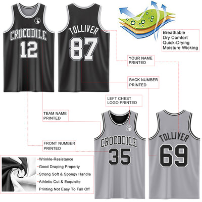 Custom Reversible Black White-Gray Double Side Sublimation Basketball Suit Jersey