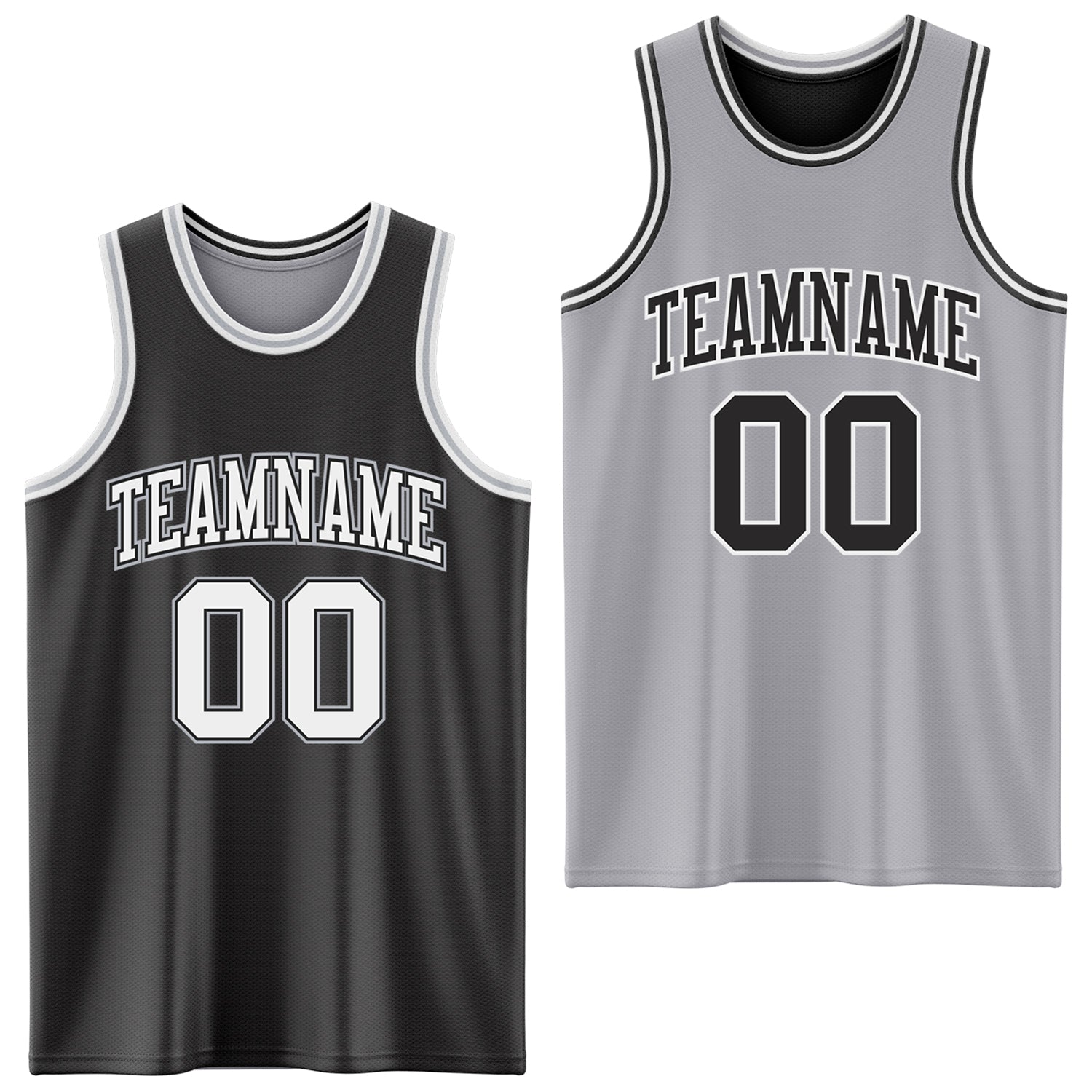 Custom Reversible Black White-Gray Double Side Sublimation Basketball Suit Jersey