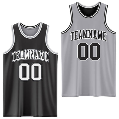 Custom Reversible Black White-Gray Double Side Sublimation Basketball Suit Jersey