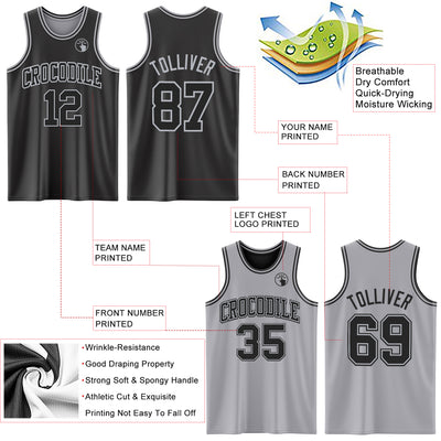 Custom Reversible Black Gray Double Side Sublimation Basketball Suit Jersey