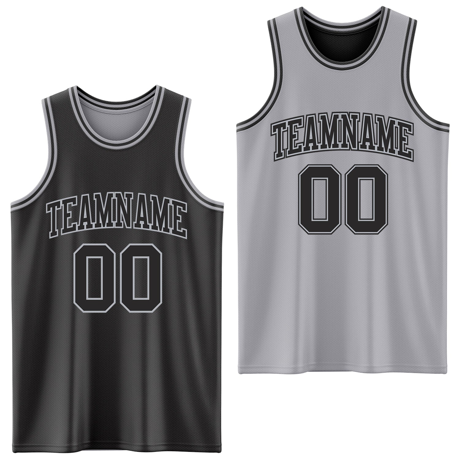 Custom Reversible Black Gray Double Side Sublimation Basketball Suit Jersey