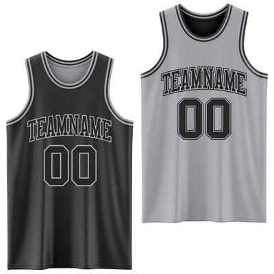 Custom Reversible Black Gray Double Side Sublimation Basketball Suit Jersey
