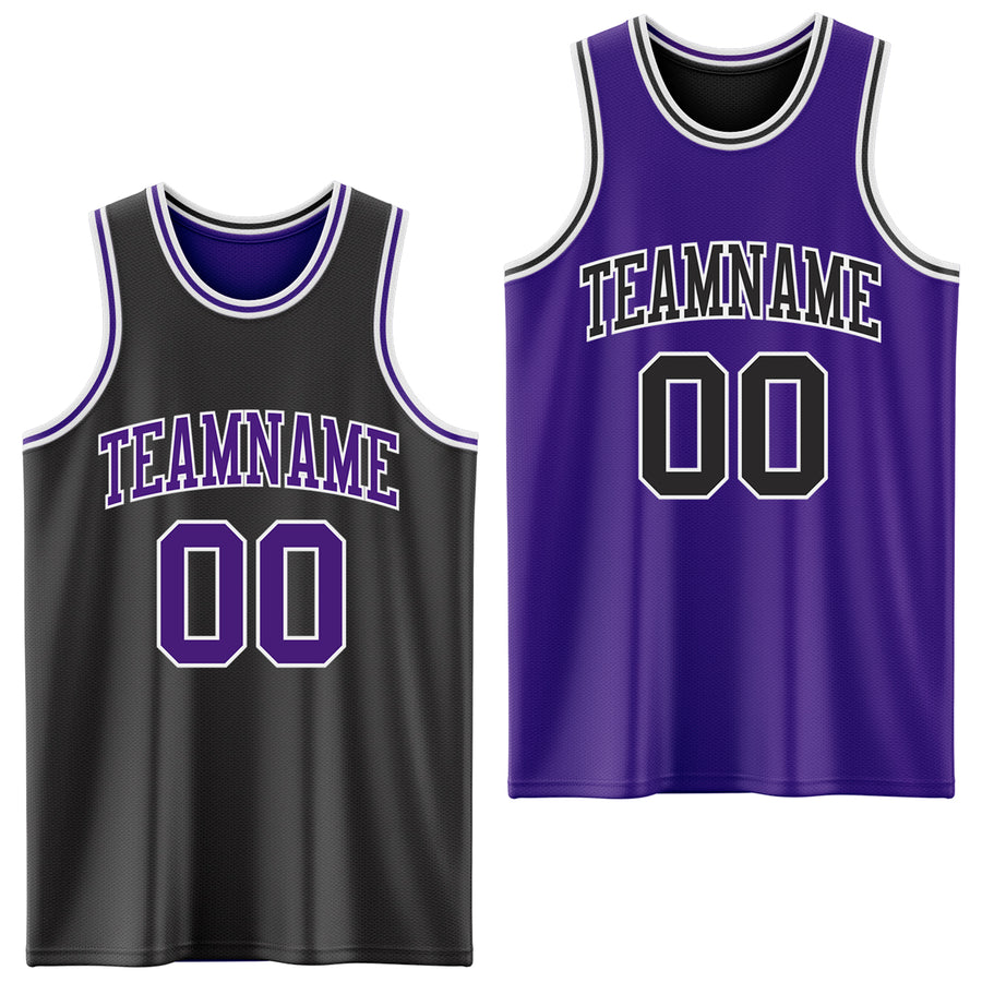 Custom Reversible Black Purple-White Double Side Sublimation Basketball Suit Jersey