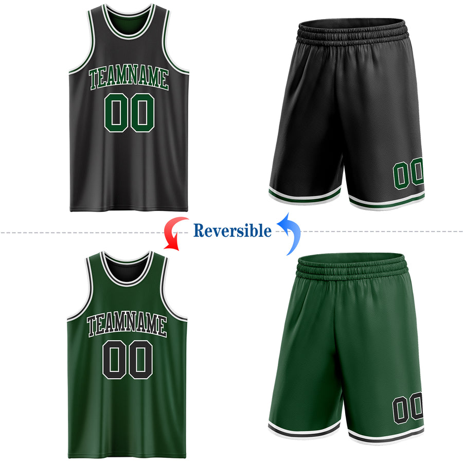 Custom Reversible Black Green-White Double Side Sublimation Basketball Suit Jersey