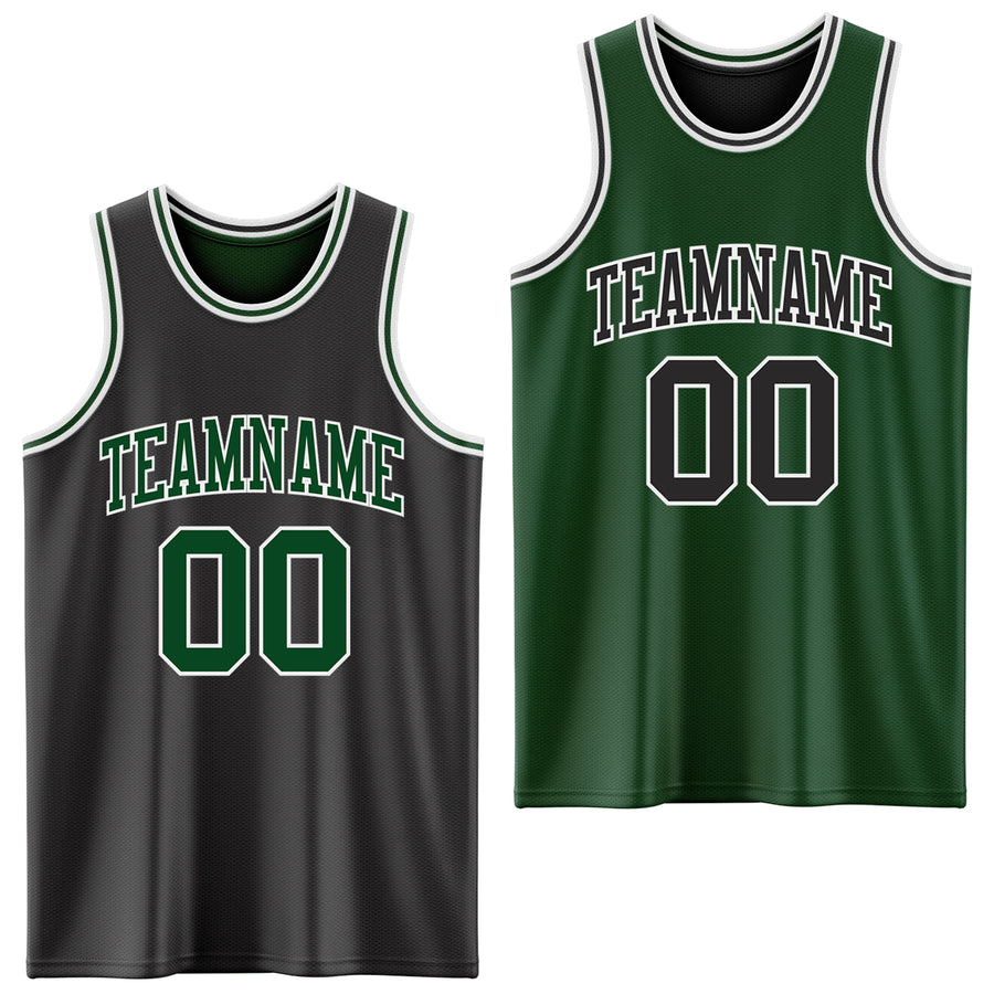 Custom Reversible Black Green-White Double Side Sublimation Basketball Suit Jersey