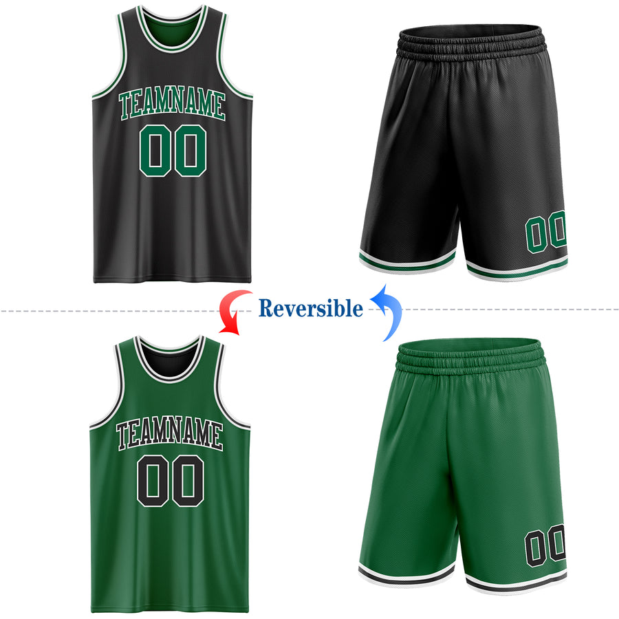 Custom Reversible Black Kelly Green-White Double Side Sublimation Basketball Suit Jersey