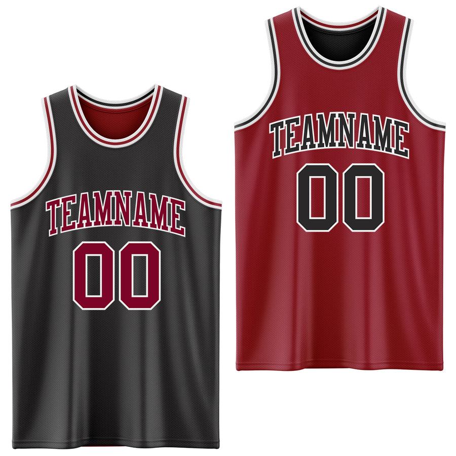 Custom Reversible Black Maroon-White Double Side Sublimation Basketball Suit Jersey