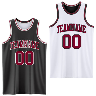 Custom Reversible Black Maroon-White Double Side Sublimation Basketball Suit Jersey