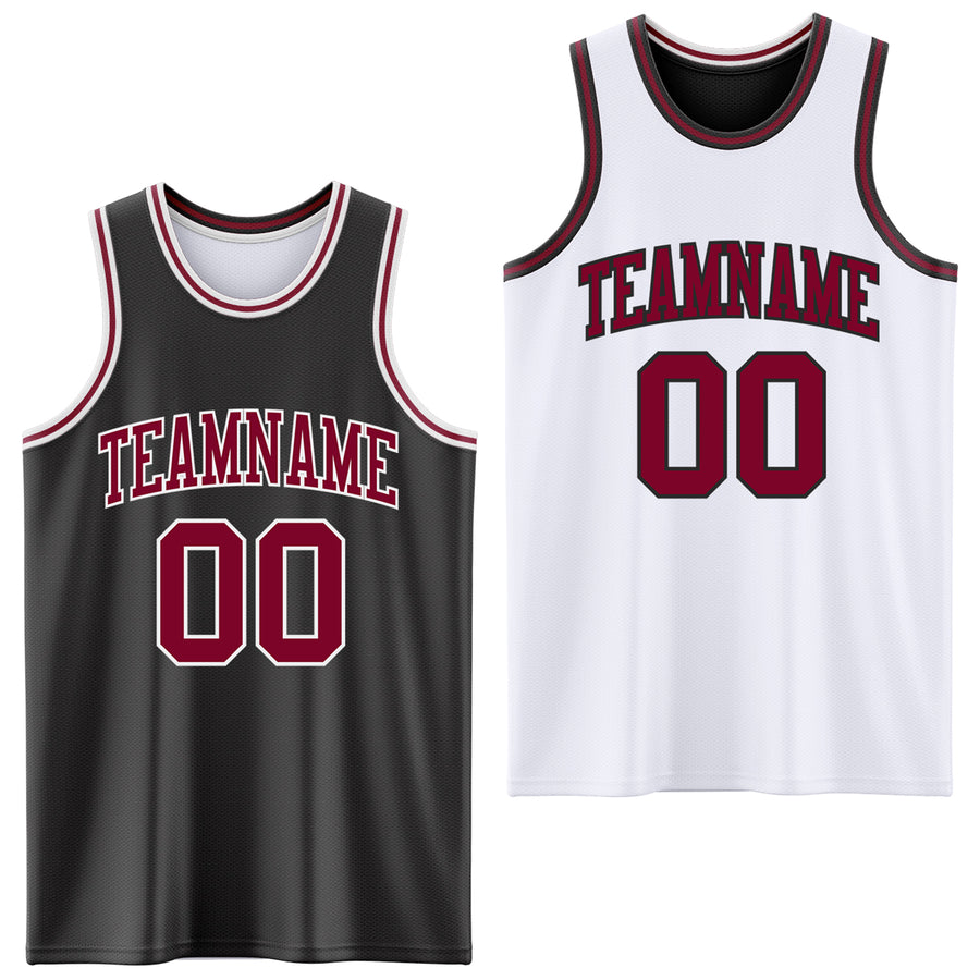 Custom Reversible Black Maroon-White Double Side Sublimation Basketball Suit Jersey