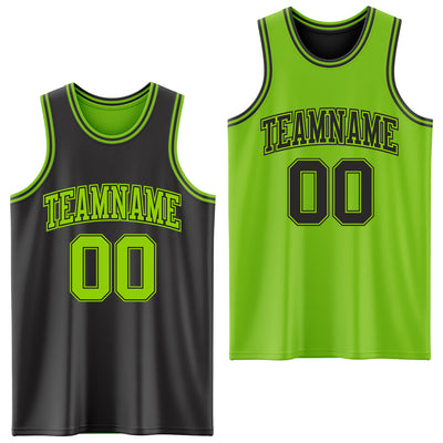 Custom Reversible Black Neon Green Double Side Sublimation Basketball Suit Jersey