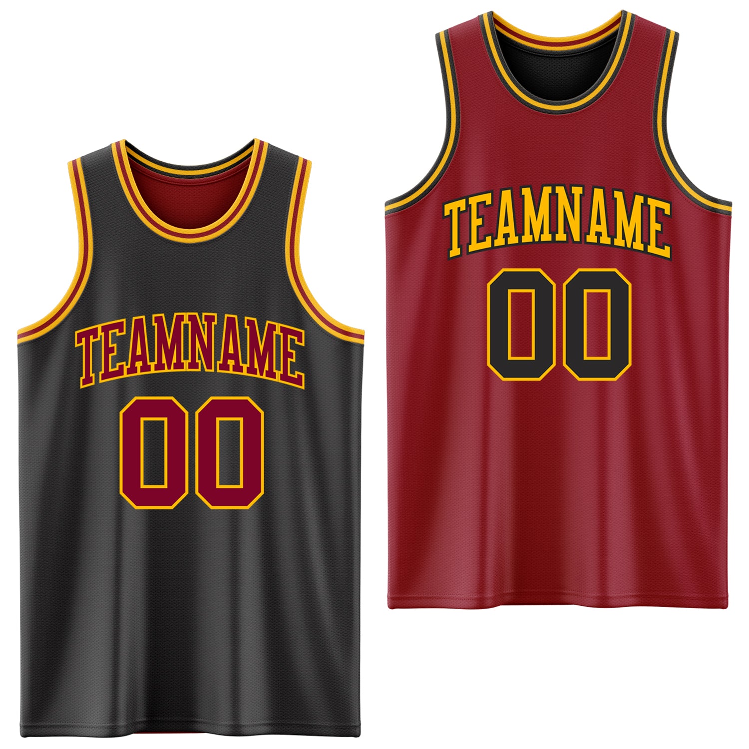 Custom Reversible Black Maroon-Gold Double Side Sublimation Basketball Suit Jersey