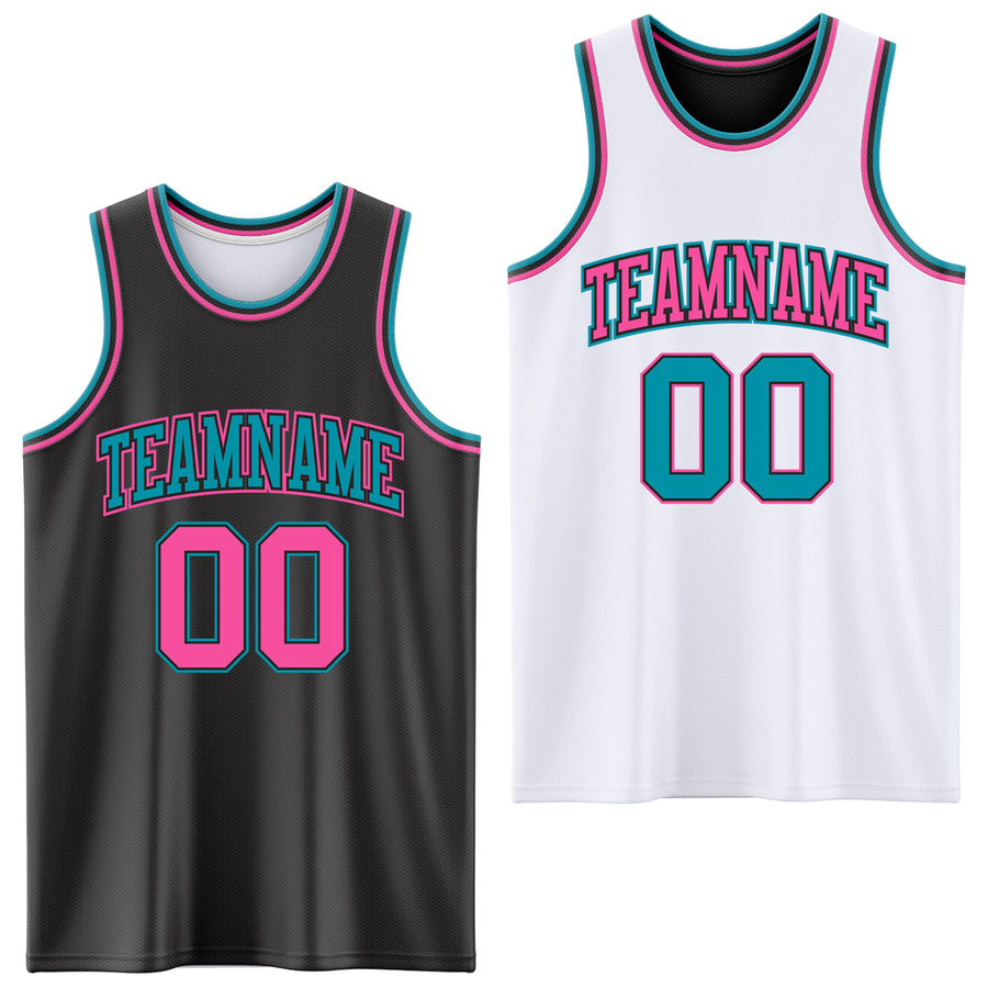 Custom Reversible Black Pink-Teal Double Side Sublimation Basketball Suit Jersey