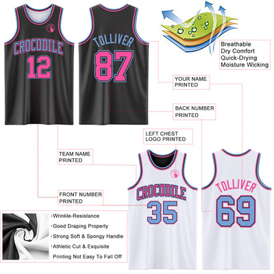 Custom Reversible Black Pink-Light Blue Double Side Sublimation Basketball Suit Jersey