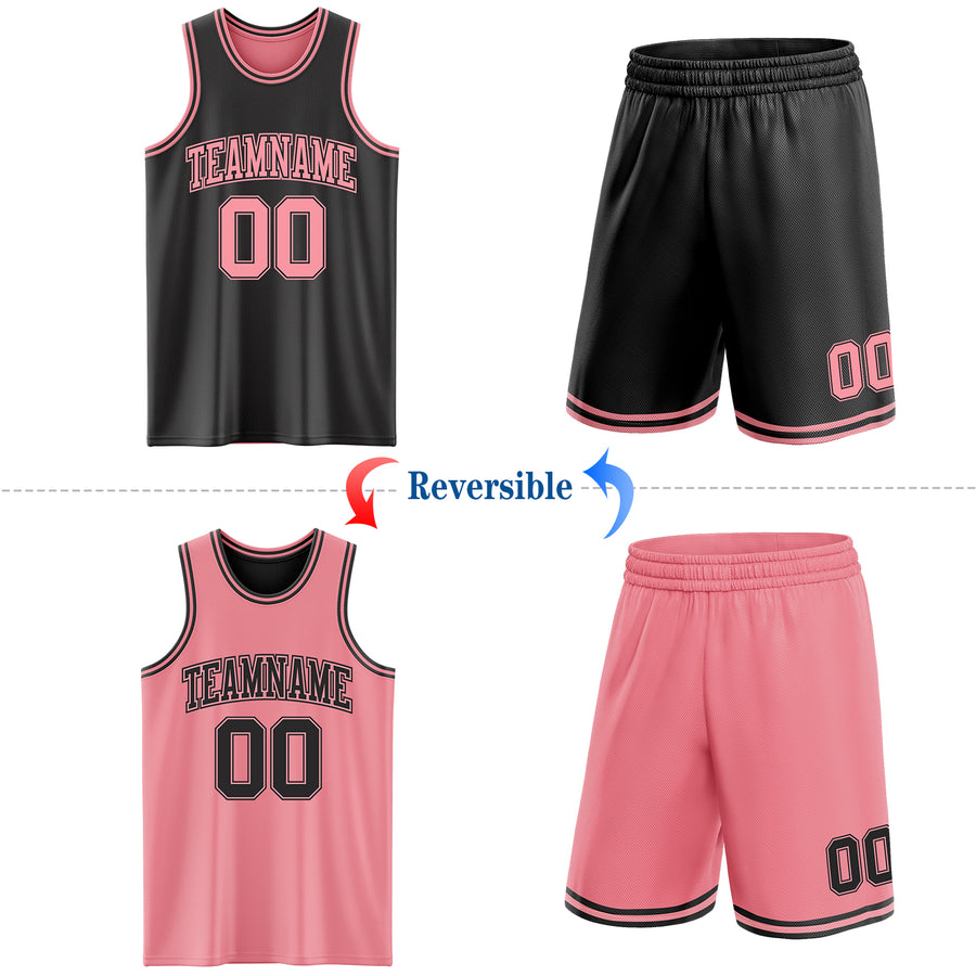 Custom Reversible Black Medium Pink Double Side Sublimation Basketball Suit Jersey