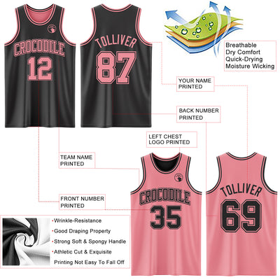 Custom Reversible Black Medium Pink Double Side Sublimation Basketball Suit Jersey