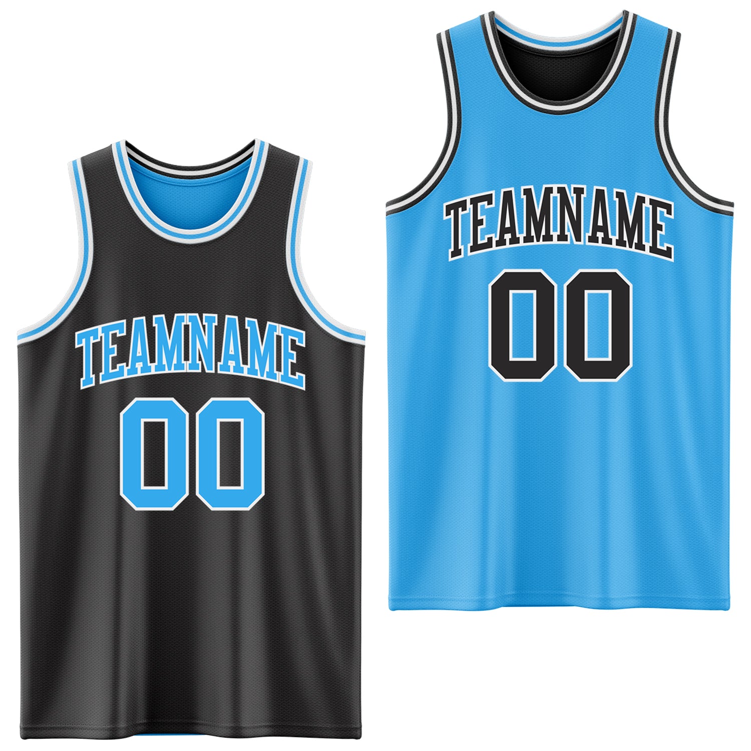 Custom Reversible Black Sky Blue-White Double Side Sublimation Basketball Suit Jersey