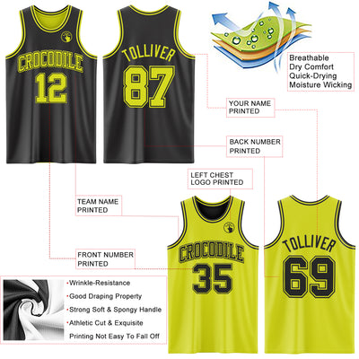 Custom Reversible Black Neon Yellow Double Side Sublimation Basketball Suit Jersey