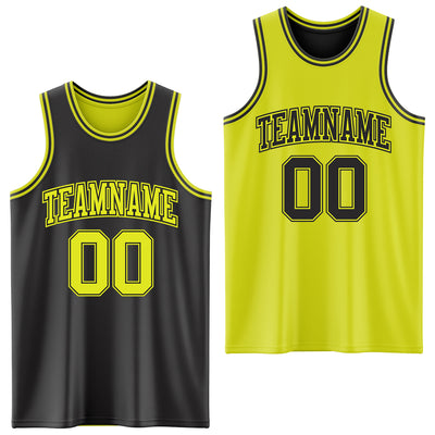 Custom Reversible Black Neon Yellow Double Side Sublimation Basketball Suit Jersey
