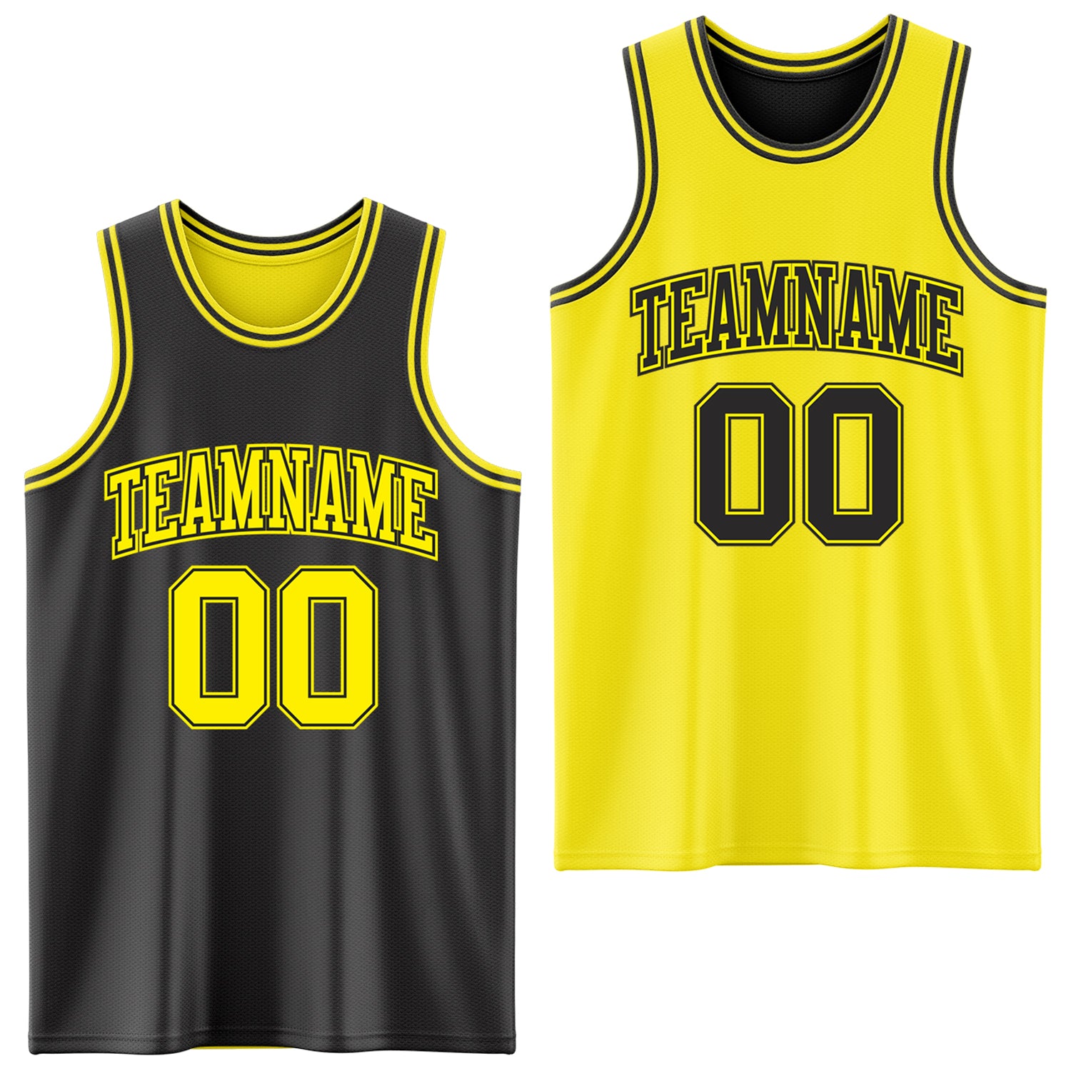 Custom Reversible Black Light Yellow Double Side Sublimation Basketball Suit Jersey