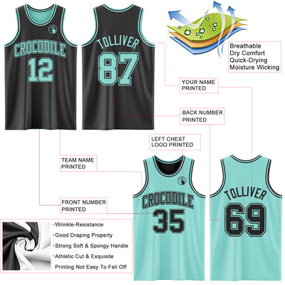 Custom Reversible Black Ice Blue Double Side Sublimation Basketball Suit Jersey