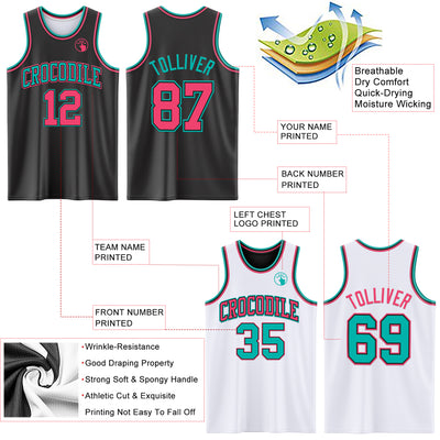 Custom Reversible Black Neon Pink-Aqua Double Side Sublimation Basketball Suit Jersey