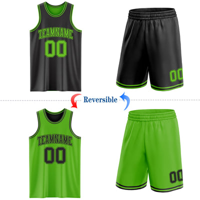 Custom Reversible Black Aurora Green Double Side Sublimation Basketball Suit Jersey